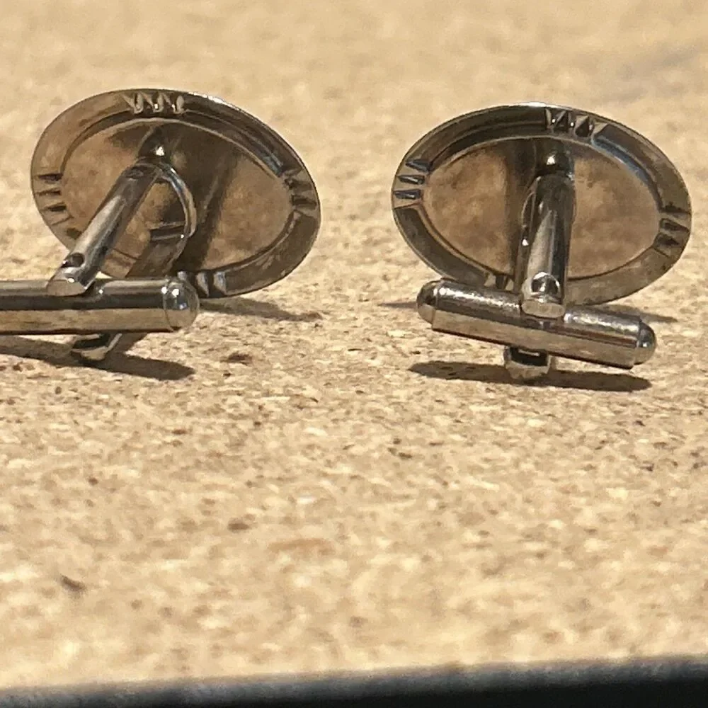 Vintage Onyx Black Cufflinks Silvertone